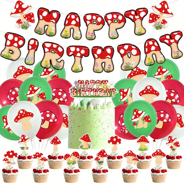 46pcs Cute Little Mushroom Birthday Party Decoration