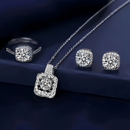 4pcs Square Rhinestone Jewelry Set