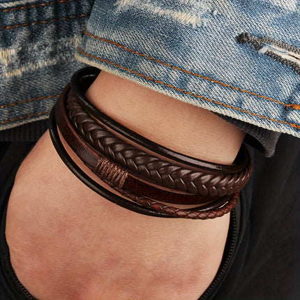 European & American Faux Leather Woven Bracelet
