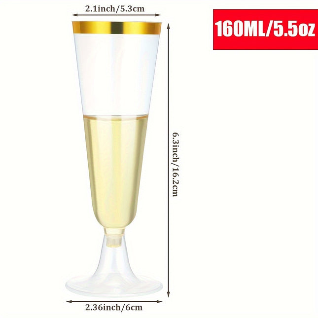 25-Pack Golden Rimmed Plastic Champagne Flutes 5.5 Oz
