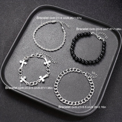 4pcs Men's Iron Cross Bead Bracelet Set