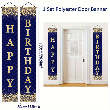 1pair Happy Birthday Black Golden Checkered Door Curtain