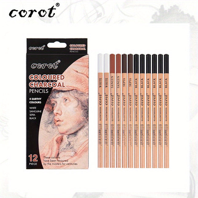 12pcs Colored Charcoal Pencils Set