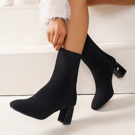 Stylish Knitted Block Heel Boots