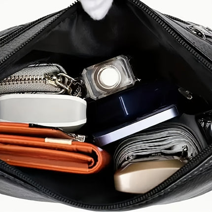 Elegant Black Faux Leather Crossbody