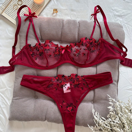 Floral Embroidery Lingerie Set