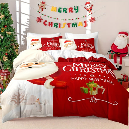 Christmas Santa Theme Duvet Cover Set - Festive & Cozy