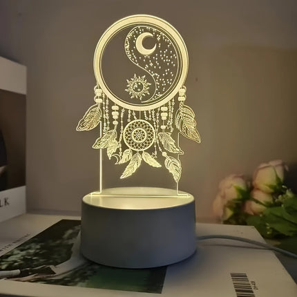 Cozy Warm LED Night Light with 3D Dream Catcher Design - USB Powered, Perfect for Home Decor - Monti Bargains