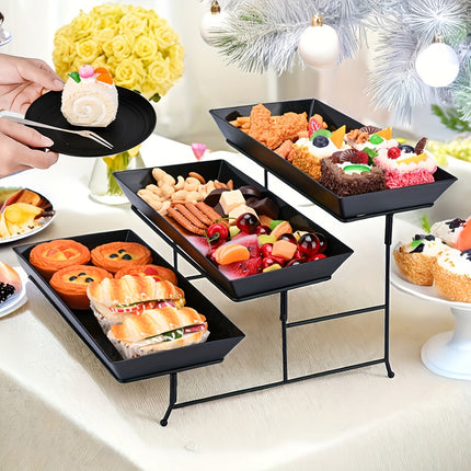 3-Tier Serving Tray Set with Tongs, Small Plates, and Forks