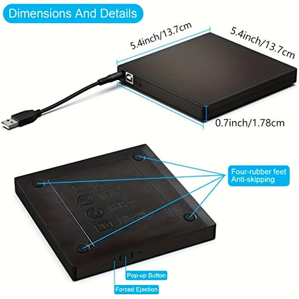 8-in-1 Portable External CD/DVD Drive for Laptops