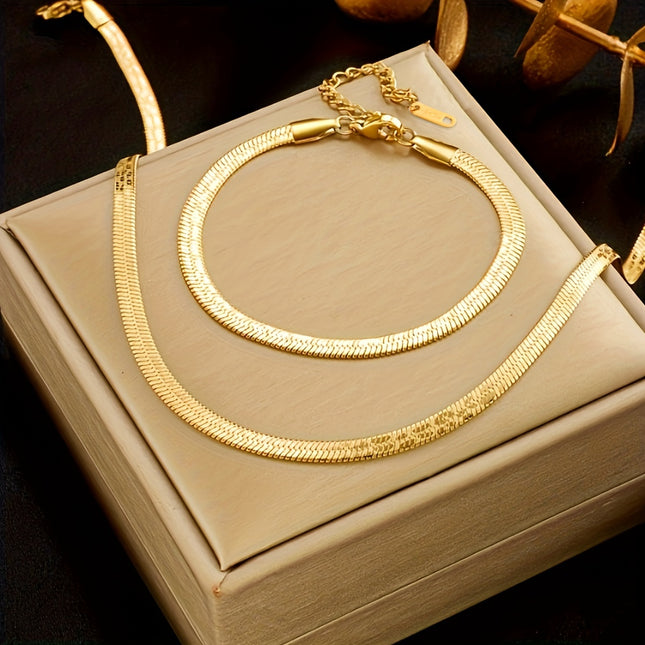 Elegant Golden-Toned Snake Chain Set