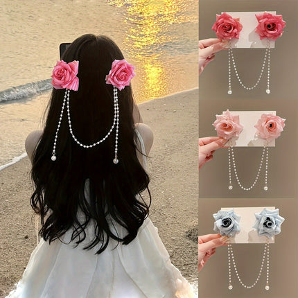 Chic Rose Tassel Hair Clips