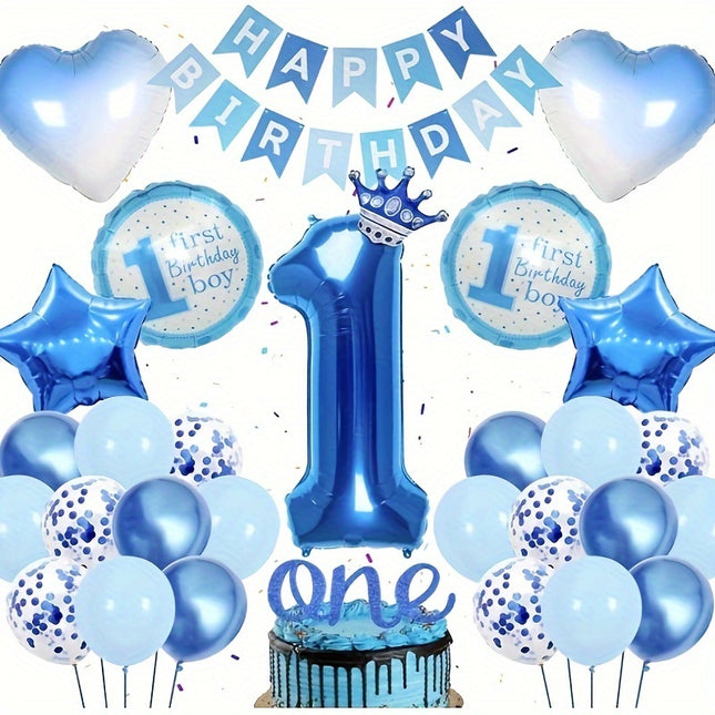 Blue & White Balloon Set for Boys' 1st Birthday