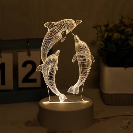 3D Glowing Dolphin Night Light - USB Table Lamp