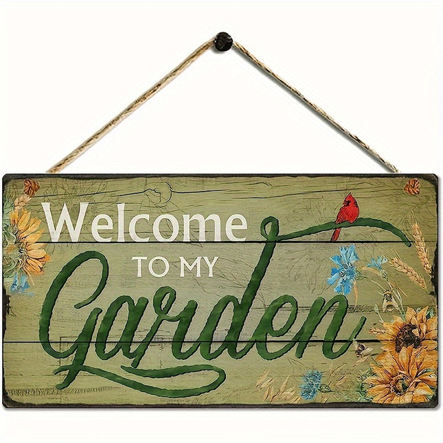 Vintage 'Welcome to My Garden' Wooden Hanging Sign