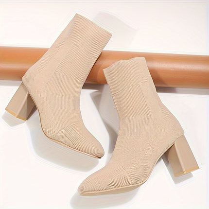 Stylish Knitted Block Heel Boots