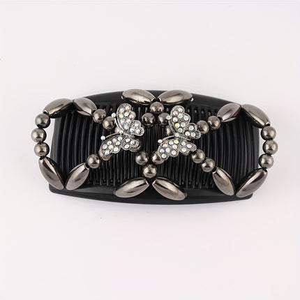 Women's Double-Sided Beaded Hair Comb – Elegant Ponytail Barrette