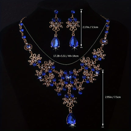 Royal Blue Leaf Flower Necklace & Earrings Set