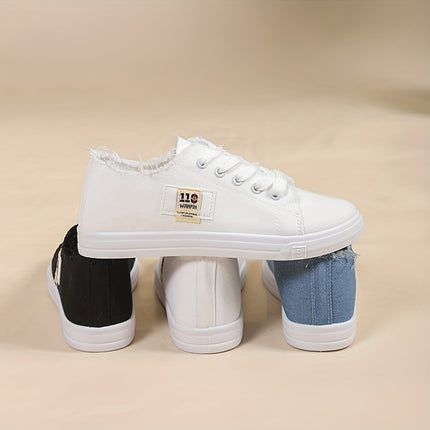 Solid Color Canvas Lace-Up Sneakers