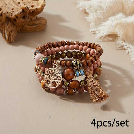 4pcs Tree of Life Beaded Bracelet Set