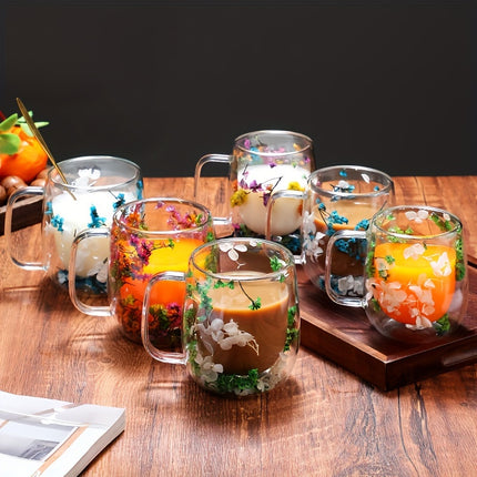 Real Flower Double-Layer Glass Coffee Cup - Elegant Gift