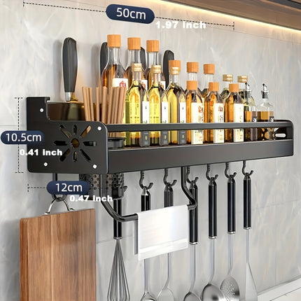 Black Metal Wall-Mounted Kitchen Organizer with Hooks