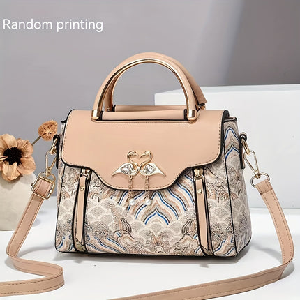 Geometric Print Faux Leather Handbag