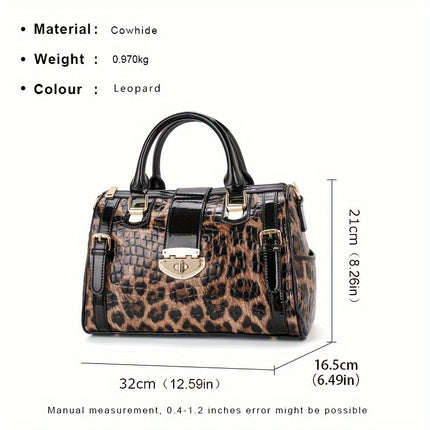 Leopard Crocodile Leather Satchel