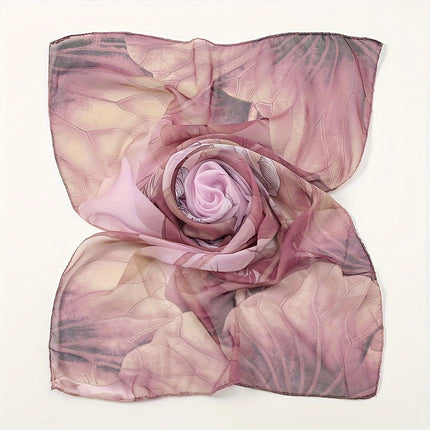 Lotus Print Chiffon Scarf for Women