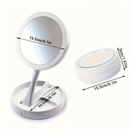 Foldable LED Vanity Mirror with Storage