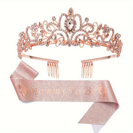 Elegant Mom-to-Be Crown & Sash Set – Celebrate in Style!