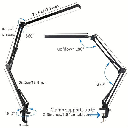 Dimmable LED Desk Lamp with Clamp - 3 Lighting Modes