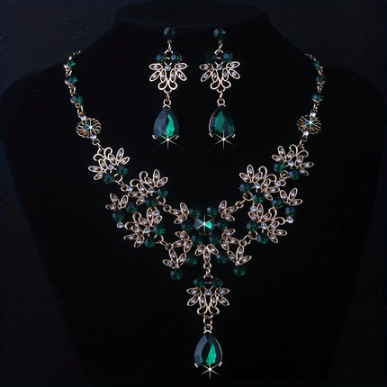 Royal Blue Leaf Flower Necklace & Earrings Set