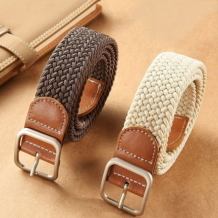 Elastic Braided Belt with Square Buckle