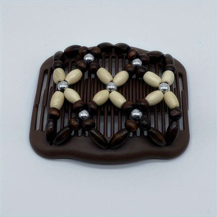 Wooden Beaded Double Hair Comb