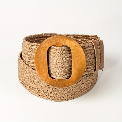 Boho-Chic Straw Belt with Wooden Buckle
