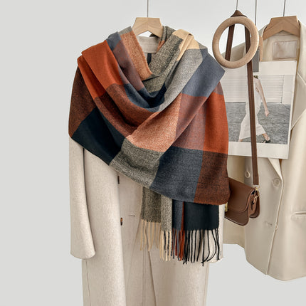 Cozy Plaid Tassel Cashmere Scarf