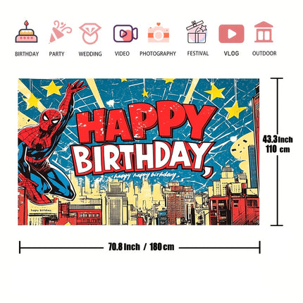 1pc Spider-Themed Polyester Happy Birthday Backdrop