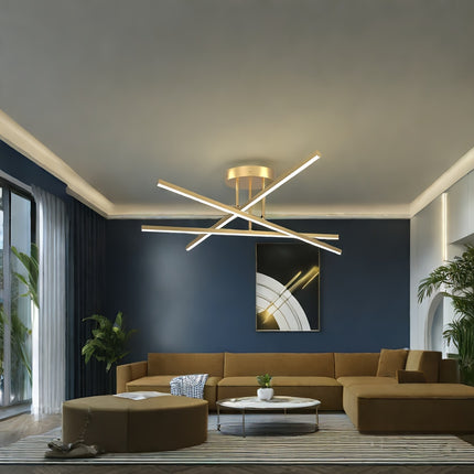 60.5cm Golden LED Chandelier - 3-Light Semi Flush Mount