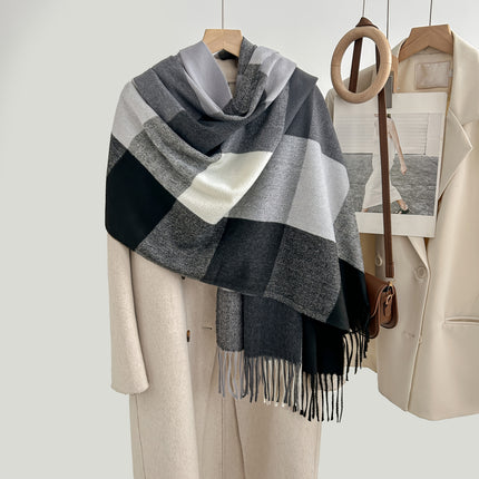 Cozy Plaid Tassel Cashmere Scarf