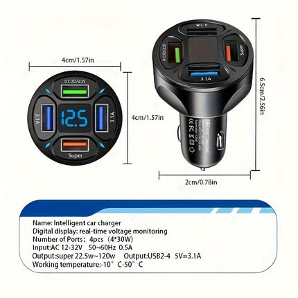 120W 4-in-1 Car Charger with Digital Display