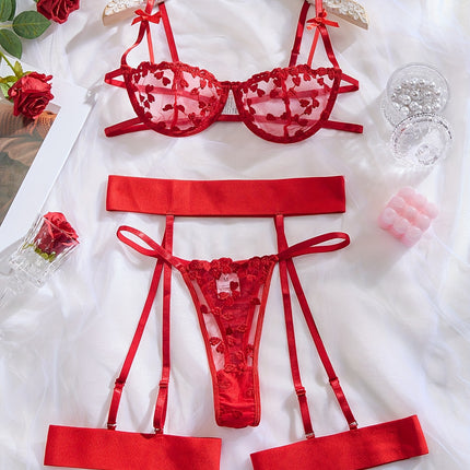 2025 European & American Love Embroidery Lingerie Set