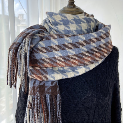 Luxurious Houndstooth Fringe Scarf