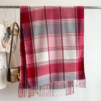 Stylish Jacquard Plaid Fringe Scarf