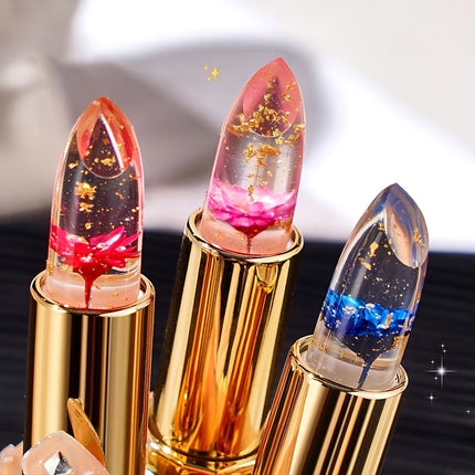 3pcs Flower-Shaped Crystal Gel Lipstick Set – Color Changing
