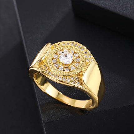 Golden-Tone Men's Ring with Cubic Zirconia