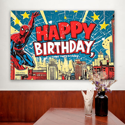 1pc Spider-Themed Polyester Happy Birthday Backdrop