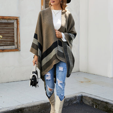 Plus Size Striped Plaid Shawl