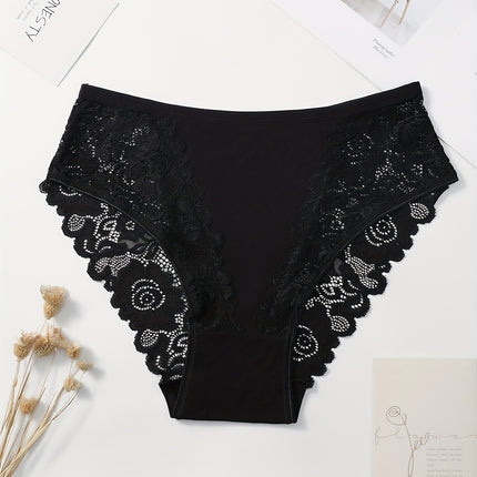5pcs Cotton Lace Briefs, Mid Rise