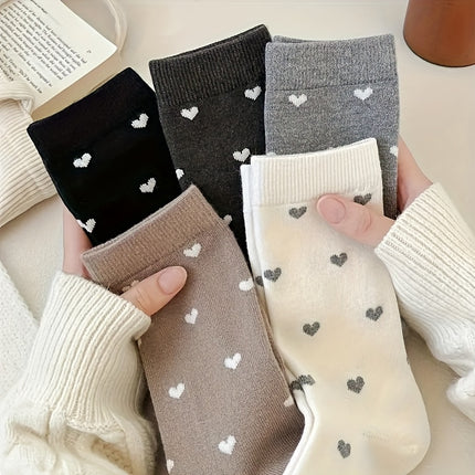 Women's Heart Print Crew Socks (5 Pairs)